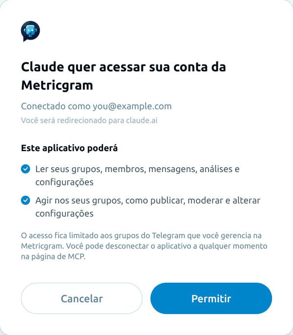 A tela de consentimento do Metricgram