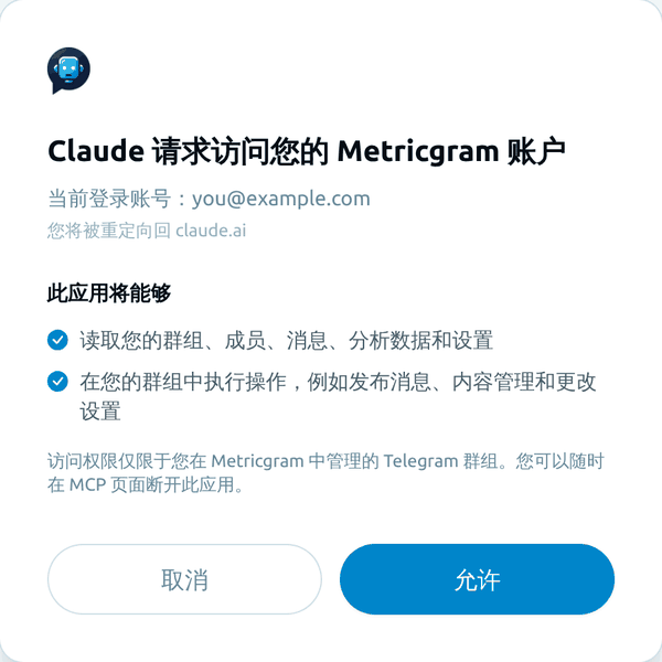 Metricgram 授权同意页面
