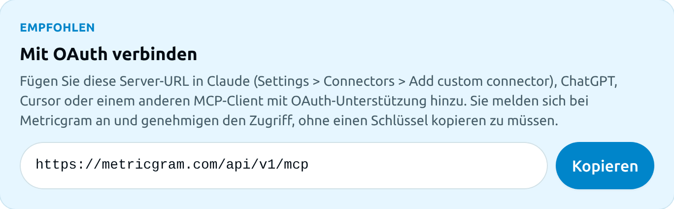 Die URL des MCP-Servers auf der Seite Integrationen > MCP