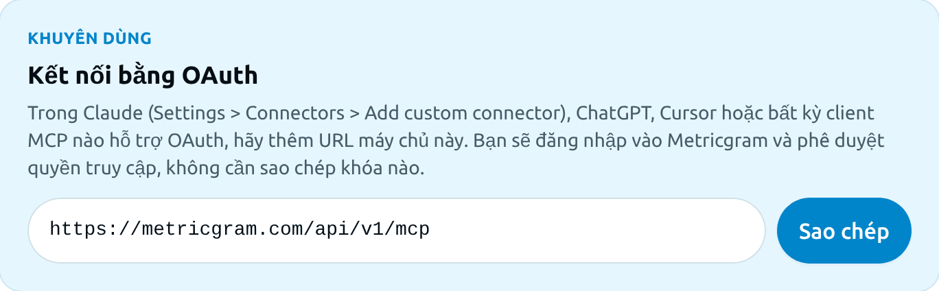URL máy chủ MCP trên trang Tích hợp > MCP
